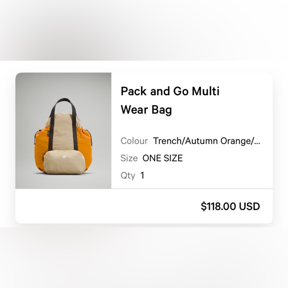 Lululemon Pack and Go Multi Wear Bag